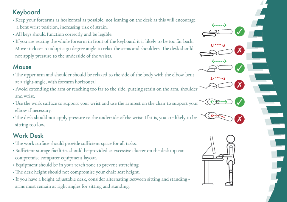 Keyboard, mouse, and work desk setup guidance for DSE assessments