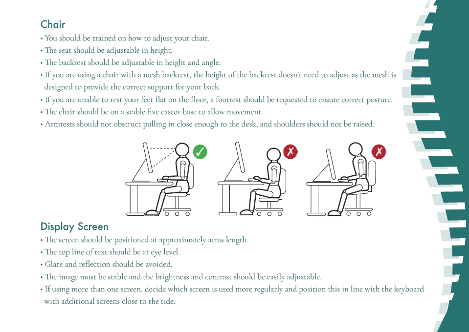 Chair and display screen setup guidance for DSE assessments